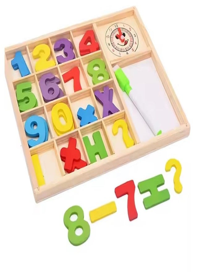 سمونيو صندوق دراسة الحساب الخشبي من سمونيو للأطفال، لعبة ألغاز رياضية تعليمية مع ساعة، مكعبات أرقام، قلم تحديد وممحاة، مجموعة تعليمية منزلية لتدريب الحساب (لون عشوائي) - Image 2